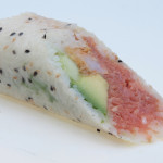 Jogasaki 3A: Spicy tuna, avocado, cucumber and shrimp tempura wrapped w/ soy paper