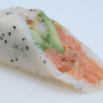 Jogasaki 3B: Spicy salmon, avocado, cucumber and shrimp tempura wrapped w/ soy paper